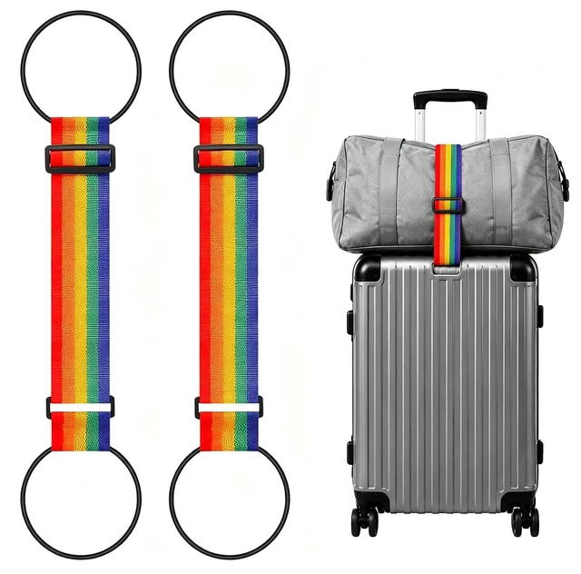 Main image of 2 Pcs Luggage Straps for Suitcases, Multi Use Strong Adjustable Luggage Connector Straps, New Flexible and Adjustable Elastic Fastening Belt for Luggage Straps, Backpacks & Accessories (2 Pcs-Rainbow)