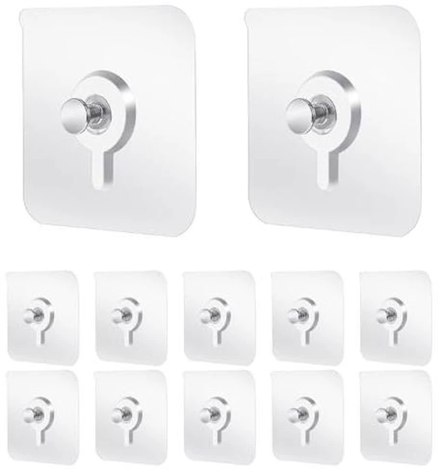 Alt view image 2 of 2 - 12Pcs Adhesive Wall Hooks Drill Free, Plastic Picture Hangers Without Nails, Nail Free Wall Hangers Clear Foamboard Hanger No Nail Picture Hanging Hook for Kitchen