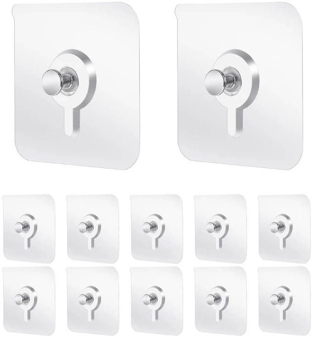 Main image of 12Pcs Adhesive Wall Hooks Drill Free, Plastic Picture Hangers Without Nails, Nail Free Wall Hangers Clear Foamboard Hanger No Nail Picture Hanging Hook for Kitchen
