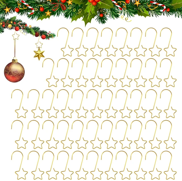 Main image of 50 PCS Gold Ornament Hooks(2 Inch) for Christmas Tree Home Party Decorations Metal Star Ornament Hangers Anchors Xmas Stocking Small Ornaments Ball Bulb Hangings Hooks Pins Clips Decor Indoor Outdoor