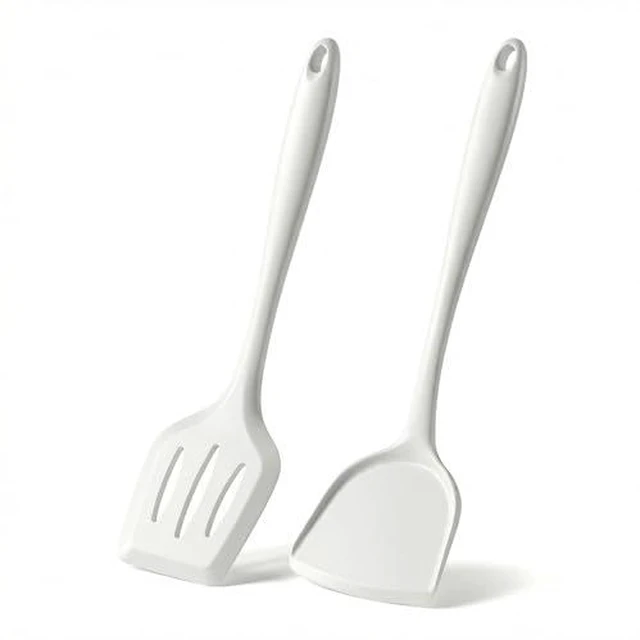 Alt view image 2 of 4 - 2-Pack Silicone Spatula Set, Heat Resistant Spatulas for Baking & Mixing, BPA-Free Solid & Slotted Turner for Non-Stick Pans, Kitchen Utensils for Scraping, Sauteing and Flipping (Cream)