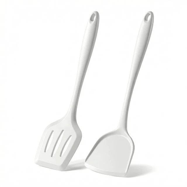 Main image of 2-Pack Silicone Spatula Set, Heat Resistant Spatulas for Baking & Mixing, BPA-Free Solid & Slotted Turner for Non-Stick Pans, Kitchen Utensils for Scraping, Sauteing and Flipping (Cream)