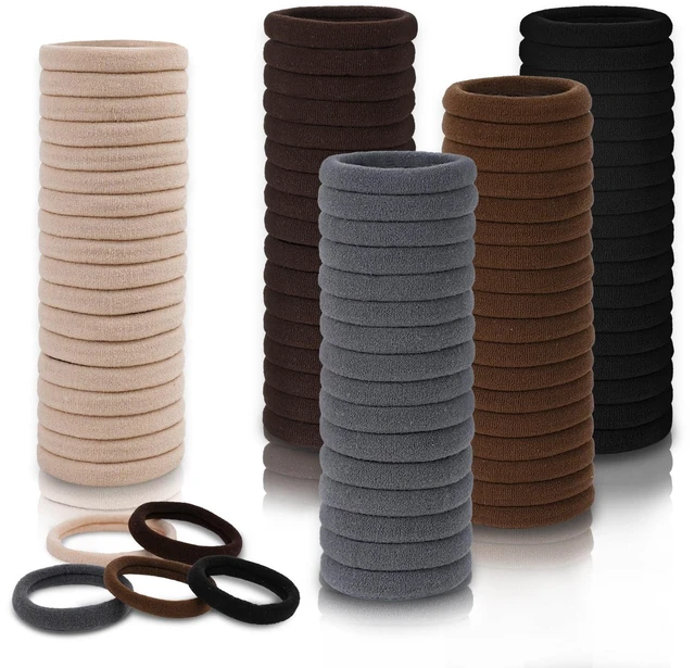 Main image of Ties, 100 PCS No Damage Hair Elastics Hair Accessories for Women Girls, Thick Seamless Hair Ties, Neutral Color, 5 Colors Included: Black, Brown, Gray, Carnation, Light Brown