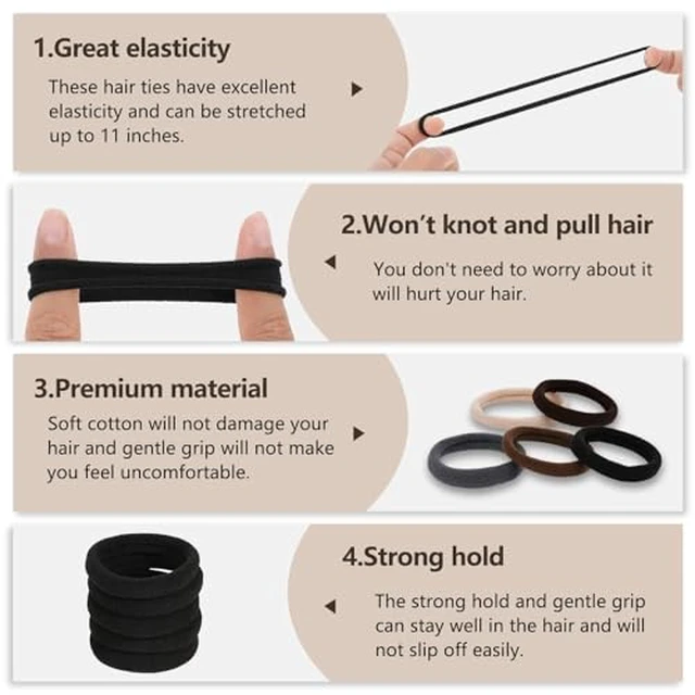 Alt view image 3 of 7 - Ties, 100 PCS No Damage Hair Elastics Hair Accessories for Women Girls, Thick Seamless Hair Ties, Neutral Color, 5 Colors Included: Black, Brown, Gray, Carnation, Light Brown