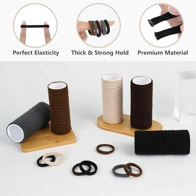 Alt view image 4 of 7 - Ties, 100 PCS No Damage Hair Elastics Hair Accessories for Women Girls, Thick Seamless Hair Ties, Neutral Color, 5 Colors Included: Black, Brown, Gray, Carnation, Light Brown