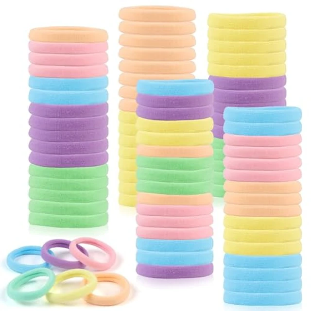 Alt view image 6 of 7 - Ties, 100 PCS No Damage Hair Elastics Hair Accessories for Women Girls, Thick Seamless Hair Ties, Neutral Color, 5 Colors Included: Black, Brown, Gray, Carnation, Light Brown