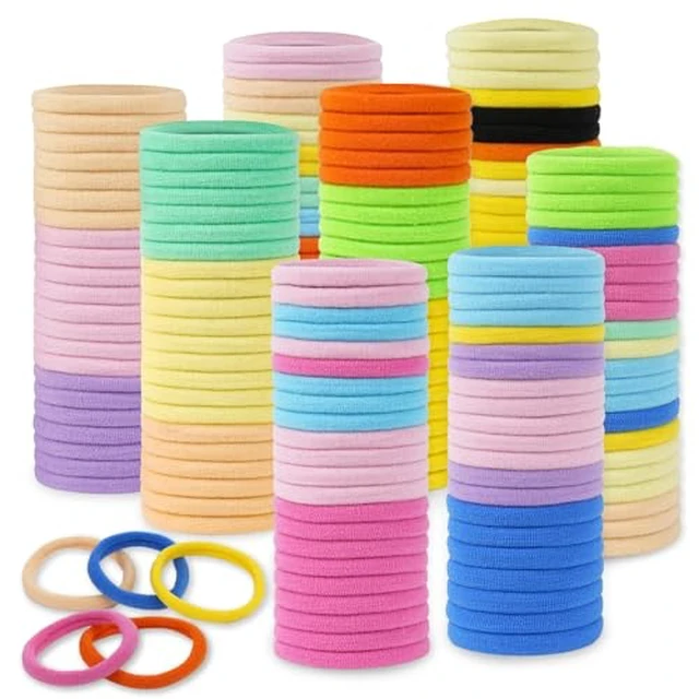 Alt view image 7 of 7 - Ties, 100 PCS No Damage Hair Elastics Hair Accessories for Women Girls, Thick Seamless Hair Ties, Neutral Color, 5 Colors Included: Black, Brown, Gray, Carnation, Light Brown