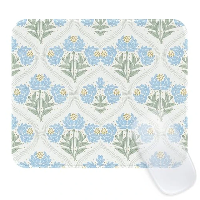 Alt view image 4 of 6 - Seorsok Cute Colorful Line Flowers Mouse Mat,Premium Textured Mouse Pads for Office Laptop,Washable Square Mousepads with Extended Stitched Edges Non Slip Rubber Base 9.5"x7.8"x0.07" Inch,Beige
