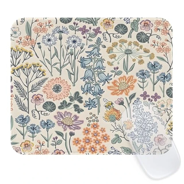 Alt view image 6 of 6 - Seorsok Cute Colorful Line Flowers Mouse Mat,Premium Textured Mouse Pads for Office Laptop,Washable Square Mousepads with Extended Stitched Edges Non Slip Rubber Base 9.5"x7.8"x0.07" Inch,Beige