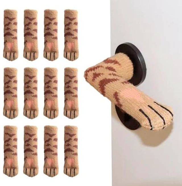 Alt view image 2 of 2 - 12 Pcs Cat Paw Furniture Leg Socks & Door Handle Covers, Chair Leg Protectors for Round/Square Legs, Noise Reduction & Easy Moving (Cream & Caramel Cat Paw, Medium)