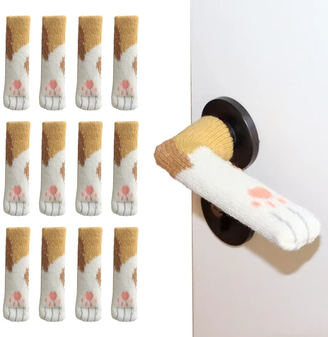 Main image of 12 Pcs Cat Paw Furniture Leg Socks & Door Handle Covers, Chair Leg Protectors for Round/Square Legs, Noise Reduction & Easy Moving (Cream & Caramel Cat Paw, Medium)