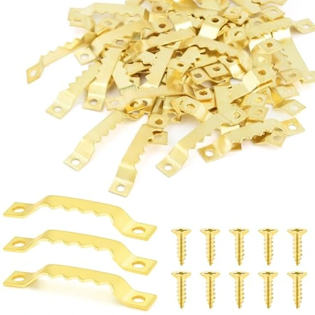 Alt view image 5 of 6 - 50 Sets Sawtooth Picture Hanger, Picture Frame Hangers with Screws for Photos Canvas Clock Wood Frame Hardware Metal Hook Hanging Artwork Home Decoration (Black)