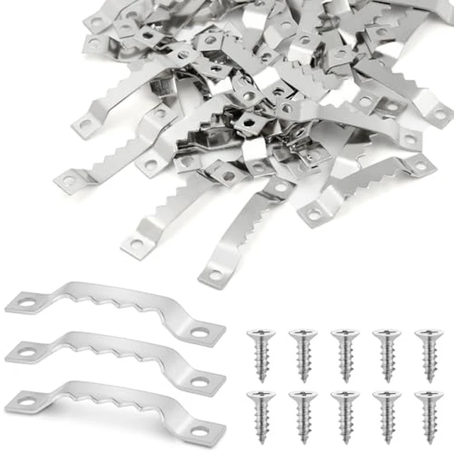 Alt view image 6 of 6 - 50 Sets Sawtooth Picture Hanger, Picture Frame Hangers with Screws for Photos Canvas Clock Wood Frame Hardware Metal Hook Hanging Artwork Home Decoration (Black)