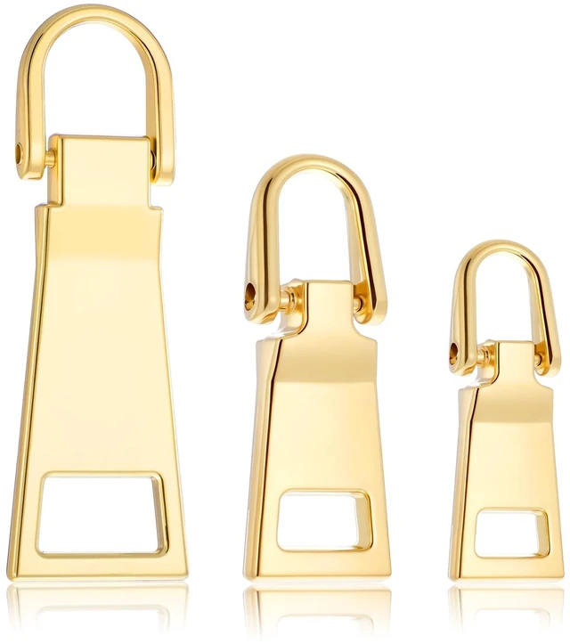 Main image of 3 Pcs Gold Zipper Pull Replacement Repair Zippers Tab Small/Middle/Large Gold Detachable Metal Zipper Handle for Coats Jackets Handbags Pants Sewing Notions and Supplies Charms