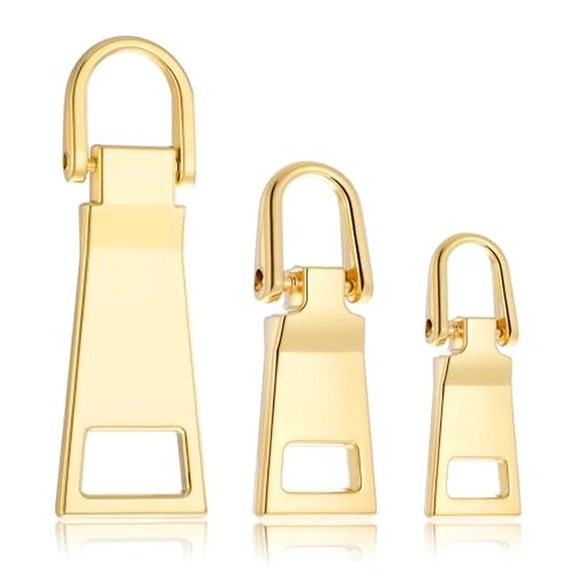 Alt view image 2 of 2 - 3 Pcs Gold Zipper Pull Replacement Repair Zippers Tab Small/Middle/Large Gold Detachable Metal Zipper Handle for Coats Jackets Handbags Pants Sewing Notions and Supplies Charms