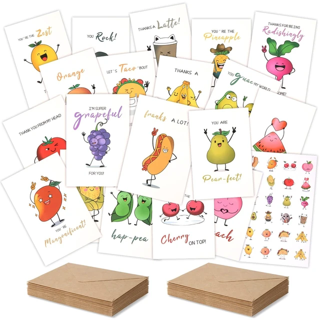 Main image of Funny Thank You Cards Set of 20, 4x6 INCH Unique Teacher Appreciation Cards with Envelopes, Cute Notes for Kids Student, Blank Notecards with Envelopes & Matching Stickers, Graduation Gift