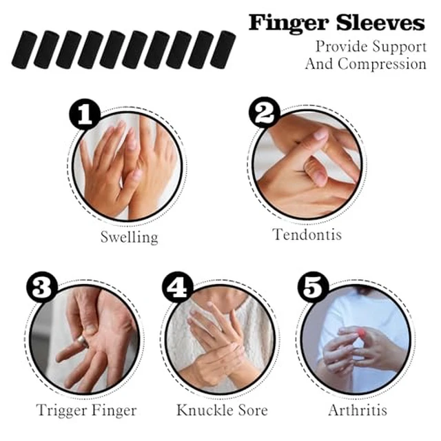 Alt view image 5 of 6 - Finger Sleeves Protectors, 10 Pcs Finger Arthritis Sleeves Elastic Thumb Splint Brace Support Protector for Relieving Pain Breathable Fingers Tape for Basketball Golf Sports Aid Support