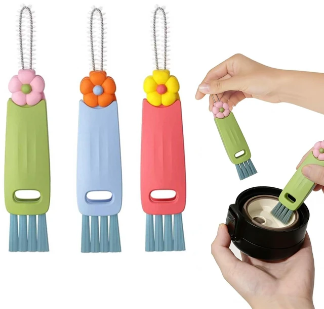 Main image of 3-in-1 Rotatable Cup Lid Gap Cleaning Brush Set 3 Pcs