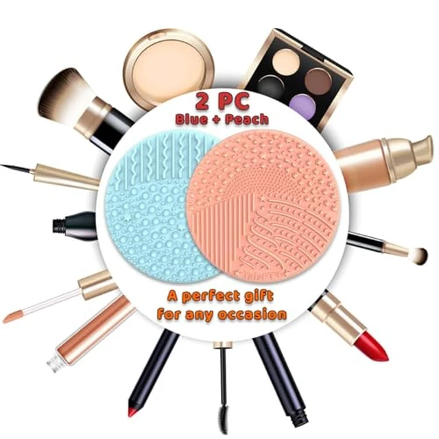 Alt view image 4 of 7 - 2 Pieces Silicone Makeup Brush Cleaner, YalsFTY Cosmetic Brush Scrubber Mat Pad Cleaning Tool, Dual-Sided Functionality to Accommodate All types of Brushes, Powder Puffs and Sponges (Blue & Peach)