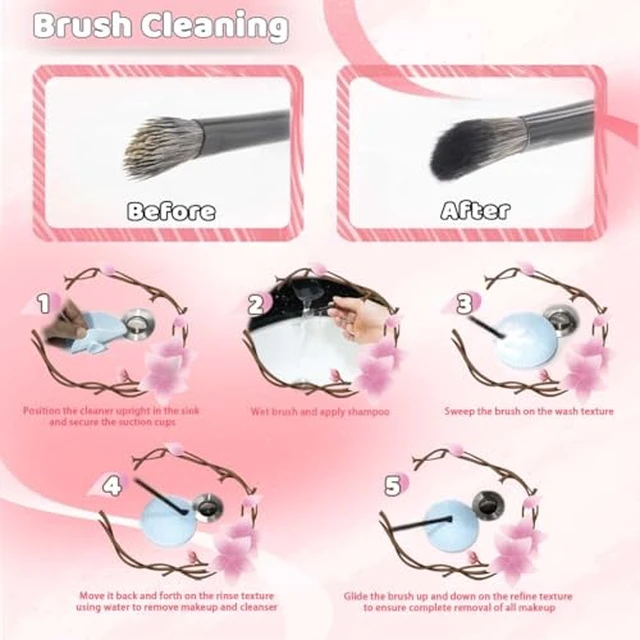Alt view image 4 of 7 - Silicone Makeup Brush Cleaning Mats with Suction Cups, Set of 2, Portable for Travel, Makeup Brush Cleaner Pads, For All Brush Types (Pink and Blue)