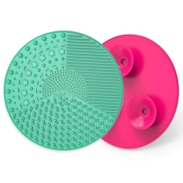 Alt view image 7 of 7 - Silicone Makeup Brush Cleaning Mats with Suction Cups, Set of 2, Portable for Travel, Makeup Brush Cleaner Pads, For All Brush Types (Pink and Blue)