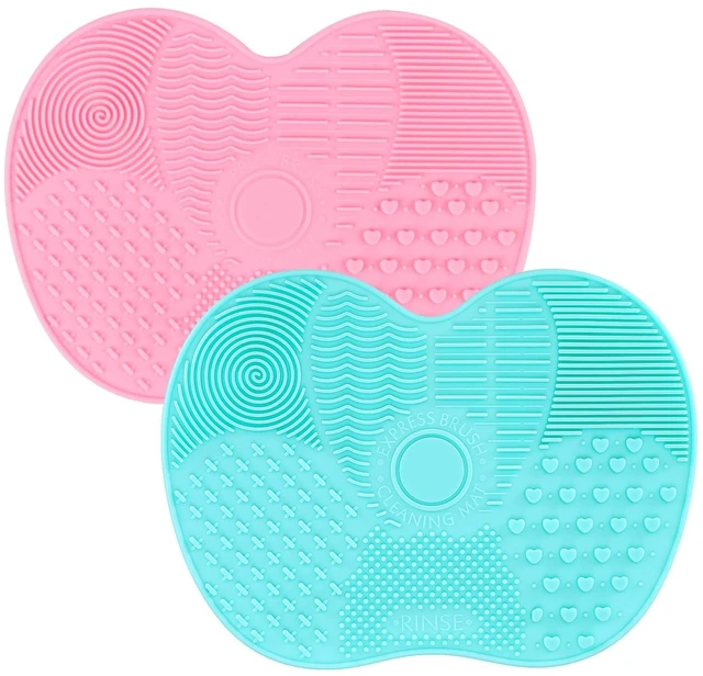 Main image of 2 Pcs Silicone Makeup brush cleaner pad, Cosmetic Cleaning Pads green/pink