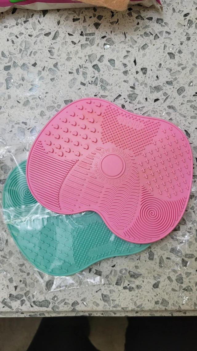 Alt view image 6 of 6 - 2 Pcs Silicone Makeup brush cleaner pad, Cosmetic Cleaning Pads green/pink