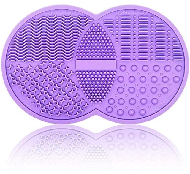 Alt view image 2 of 7 - Makeup Brush Cleaning Mat, Silicone Makeup Brush Scrubber, Makeup Brush Cleaner Pad, Cosmetic Brush Cleaner, Brush Cleaning Pad, Suitable for Makeup Brush, Makeup Sponge, Powder Puff (Purple)