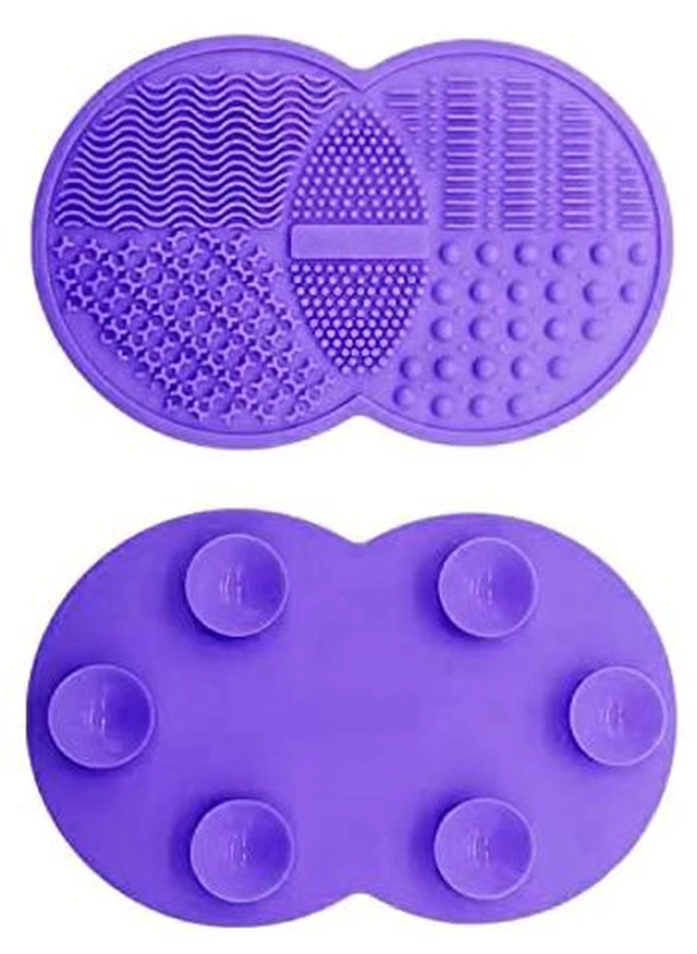 Alt view image 3 of 7 - Makeup Brush Cleaning Mat, Silicone Makeup Brush Scrubber, Makeup Brush Cleaner Pad, Cosmetic Brush Cleaner, Brush Cleaning Pad, Suitable for Makeup Brush, Makeup Sponge, Powder Puff (Purple)