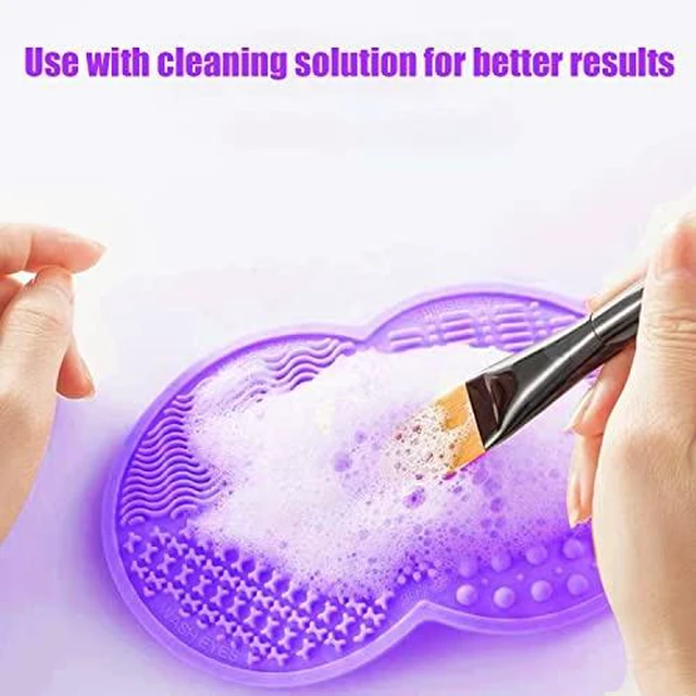 Alt view image 4 of 7 - Makeup Brush Cleaning Mat, Silicone Makeup Brush Scrubber, Makeup Brush Cleaner Pad, Cosmetic Brush Cleaner, Brush Cleaning Pad, Suitable for Makeup Brush, Makeup Sponge, Powder Puff (Purple)