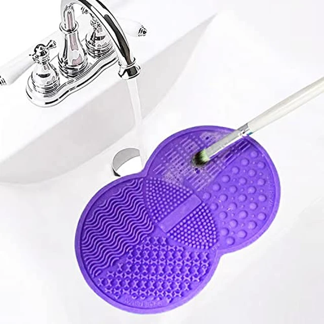 Alt view image 5 of 7 - Makeup Brush Cleaning Mat, Silicone Makeup Brush Scrubber, Makeup Brush Cleaner Pad, Cosmetic Brush Cleaner, Brush Cleaning Pad, Suitable for Makeup Brush, Makeup Sponge, Powder Puff (Purple)