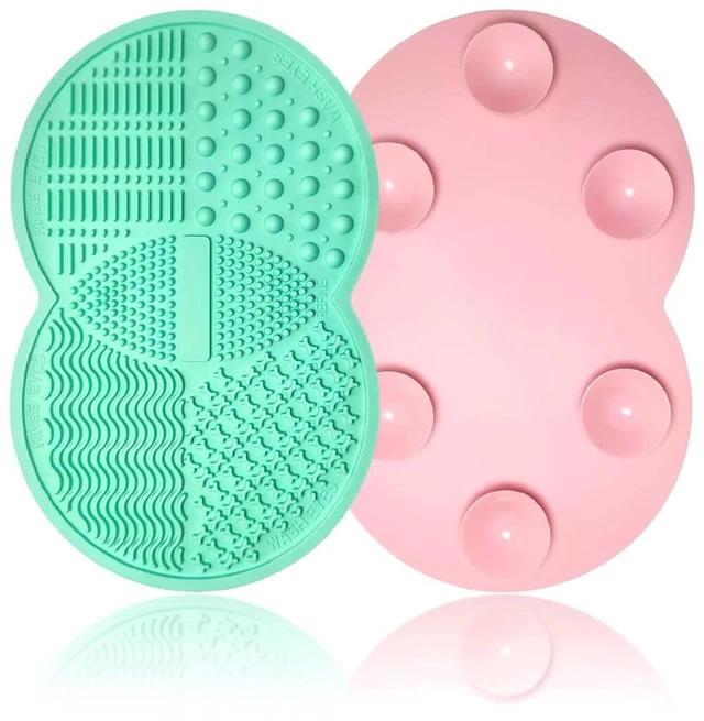 Main image of 2 Pcs Makeup Brush Cleaning Mat, Silicone Makeup Brush Cleaner with Back Suction Cups(Green and Pink)