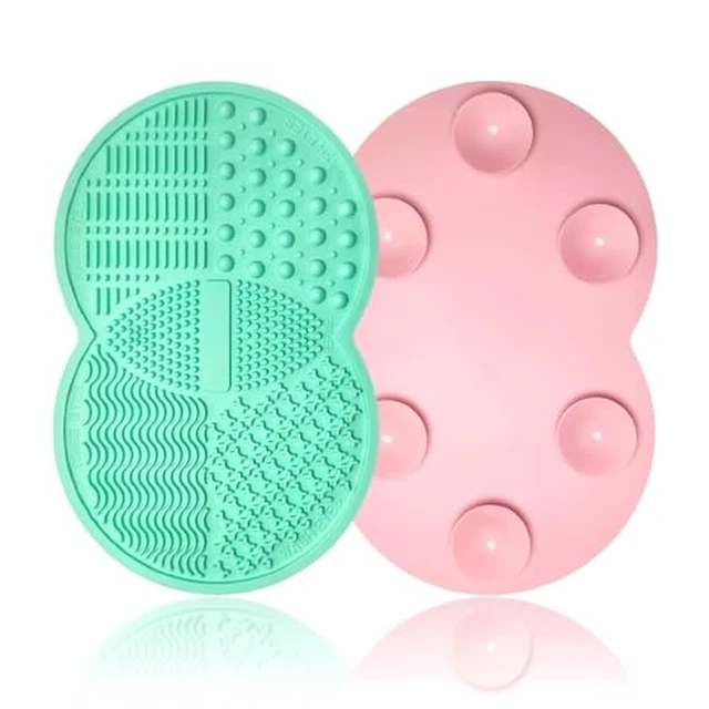 Alt view image 2 of 7 - 2 Pcs Makeup Brush Cleaning Mat, Silicone Makeup Brush Cleaner with Back Suction Cups(Green and Pink)