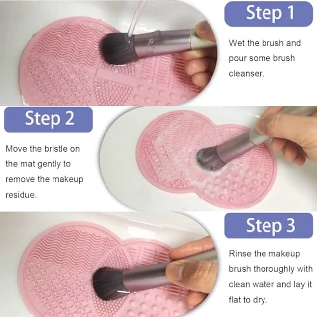 Alt view image 4 of 7 - 2 Pcs Makeup Brush Cleaning Mat, Silicone Makeup Brush Cleaner with Back Suction Cups(Green and Pink)