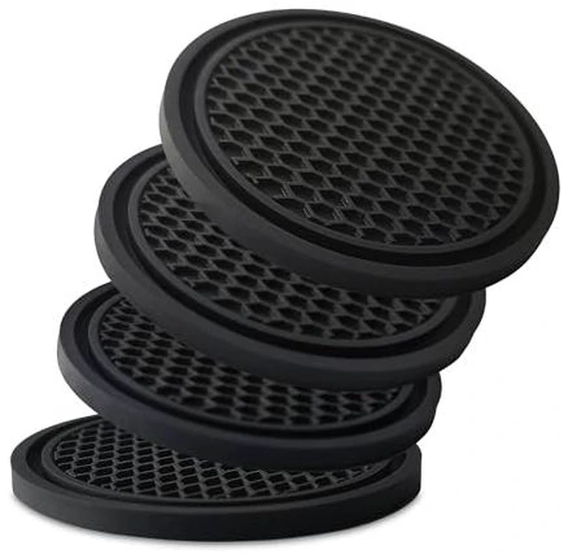 Alt view image 2 of 6 - 4-Pack Car Cup Holder Coasters - Non-Slip, 2.75-Inch, Black