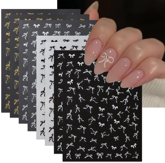 Main image of 8 Sheets Colorful Bow Nail Art Stickers 3D Self-Adhesive Black White Gold Silver Mini Bows Nail Decals Cute Bow-Knot Stickers for Nails Stickers Nail Decor for Women Girls DIY Manicure Accessories