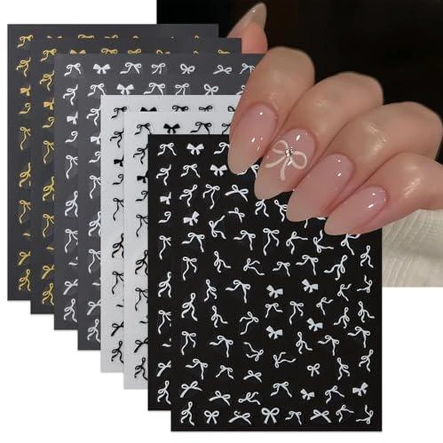 Alt view image 2 of 2 - 8 Sheets Colorful Bow Nail Art Stickers 3D Self-Adhesive Black White Gold Silver Mini Bows Nail Decals Cute Bow-Knot Stickers for Nails Stickers Nail Decor for Women Girls DIY Manicure Accessories