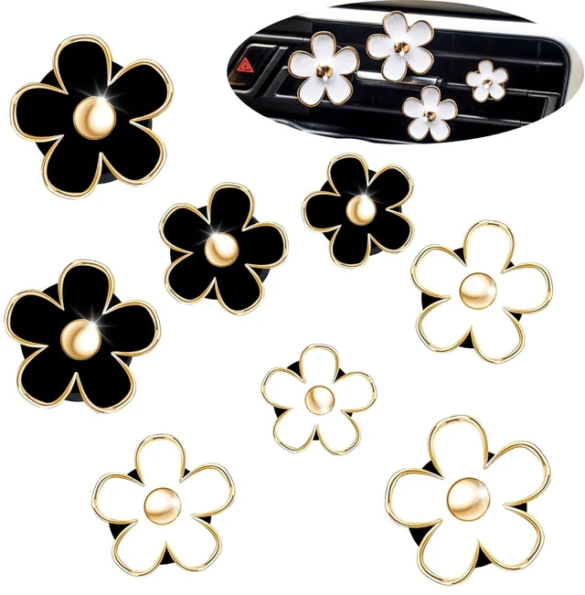 Main image of Car Decoration Flower Air Vent Clip Air Conditioning Outlet Clip Car Air Freshener Clip Car Interior Decor Charm Colorful Car Accessories for Women Interior Cute Set (8PCS-Black&White)