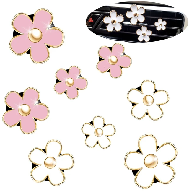 Main image of Car Decoration Flower Air Vent Clip Air Conditioning Outlet Clip Car Air Freshener Clip Car Interior Decor Charm Colorful Car Accessories for Women Interior Cute Set (8PCS-Pink&White)