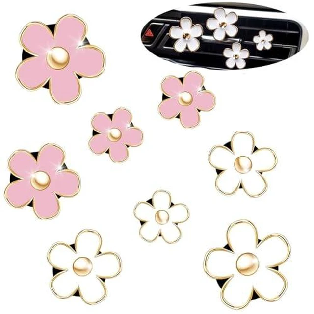 Alt view image 2 of 2 - Car Decoration Flower Air Vent Clip Air Conditioning Outlet Clip Car Air Freshener Clip Car Interior Decor Charm Colorful Car Accessories for Women Interior Cute Set (8PCS-Pink&White)