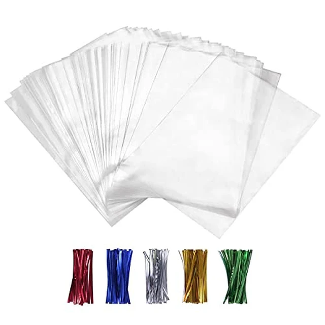 Alt view image 2 of 5 - 100PCS Cellophane Bags Clear Plastic Cello Bags 4x6 with 4" Twist Ties 5 Mix Colors - 1.4 mils Thick OPP Treat Bags for Gift Wrapping Packaging Decorations Storage (4'' x 6'')