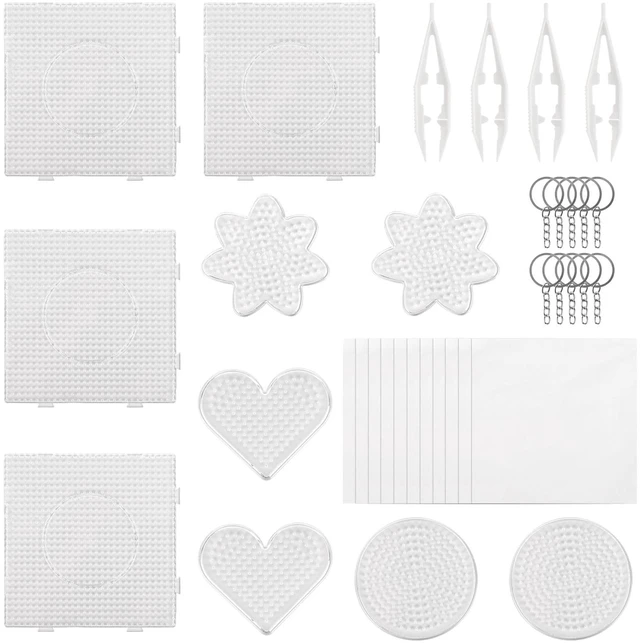 Main image of 10Pcs 5mm Fuse Beads PegboardsMultiple Shapes Melty Beads Peg Boards with 4Pcs Tweezers for Ironing Pixel Art Kit and Crafts