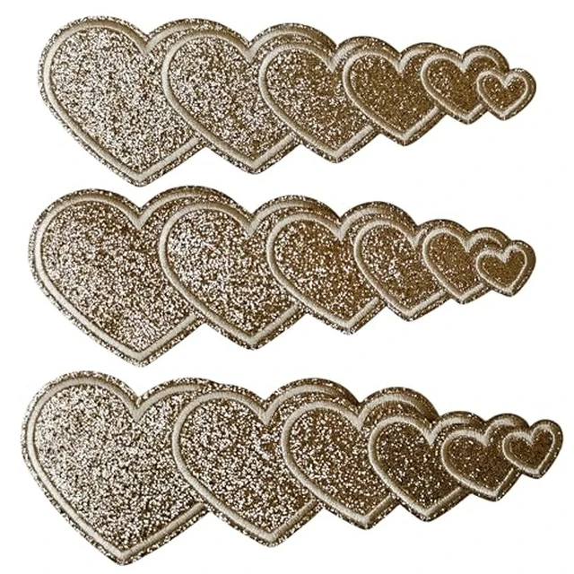 Alt view image 5 of 6 - 18pcs Mint Green Heart Iron On Patches, 6 Sizes Glitter Heart Embroidered Patch Cute Applique DIY Decorative Accessories for Clothes Backpacks Jackets Hats