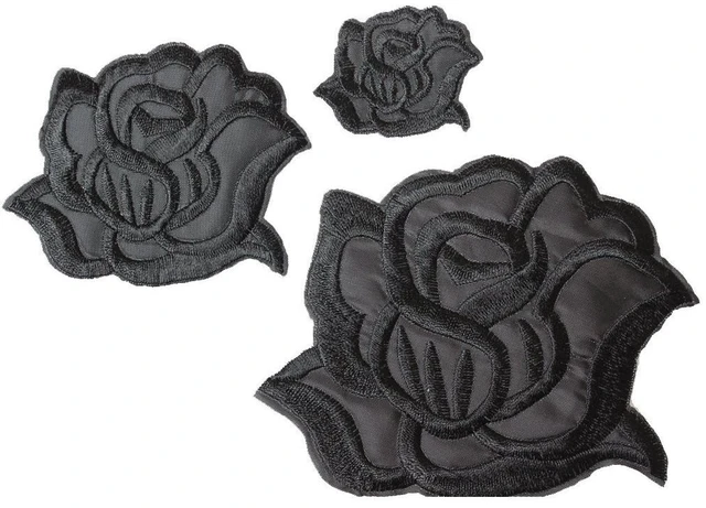 Main image of U-Sky Sew or Iron on Embroidered Patches | Classic Black Rose Design | Family Clothing DIY Project | Fashion Jackets Jeans Hoodie Vest Bags Hats | 3 Sizes (4.2"x3.3"+3.1"x2.4"+1.6"