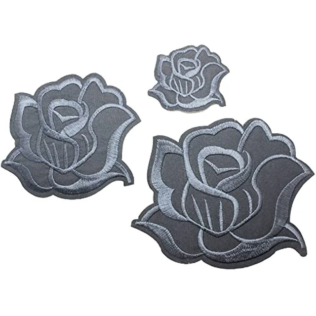Alt view image 3 of 6 - U-Sky Sew or Iron on Embroidered Patches | Classic Black Rose Design | Family Clothing DIY Project | Fashion Jackets Jeans Hoodie Vest Bags Hats | 3 Sizes (4.2"x3.3"+3.1"x2.4"+1.6"