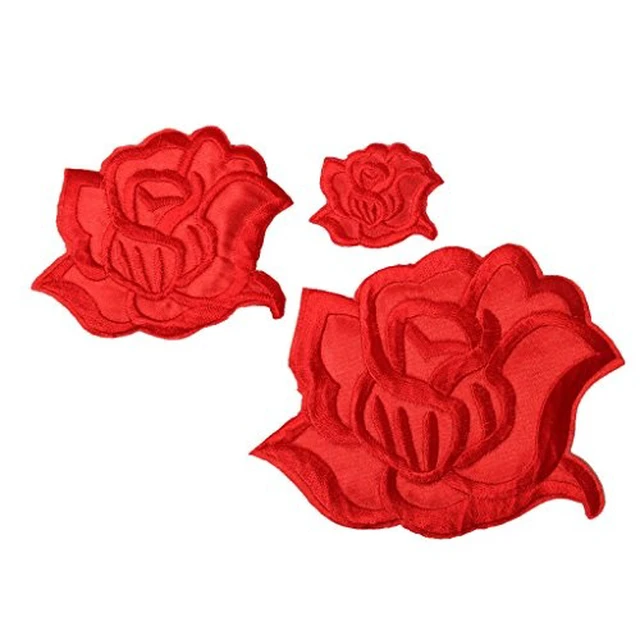 Alt view image 4 of 6 - U-Sky Sew or Iron on Embroidered Patches | Classic Black Rose Design | Family Clothing DIY Project | Fashion Jackets Jeans Hoodie Vest Bags Hats | 3 Sizes (4.2"x3.3"+3.1"x2.4"+1.6"