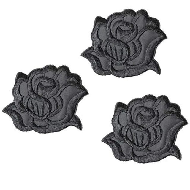 Alt view image 5 of 6 - U-Sky Sew or Iron on Embroidered Patches | Classic Black Rose Design | Family Clothing DIY Project | Fashion Jackets Jeans Hoodie Vest Bags Hats | 3 Sizes (4.2"x3.3"+3.1"x2.4"+1.6"