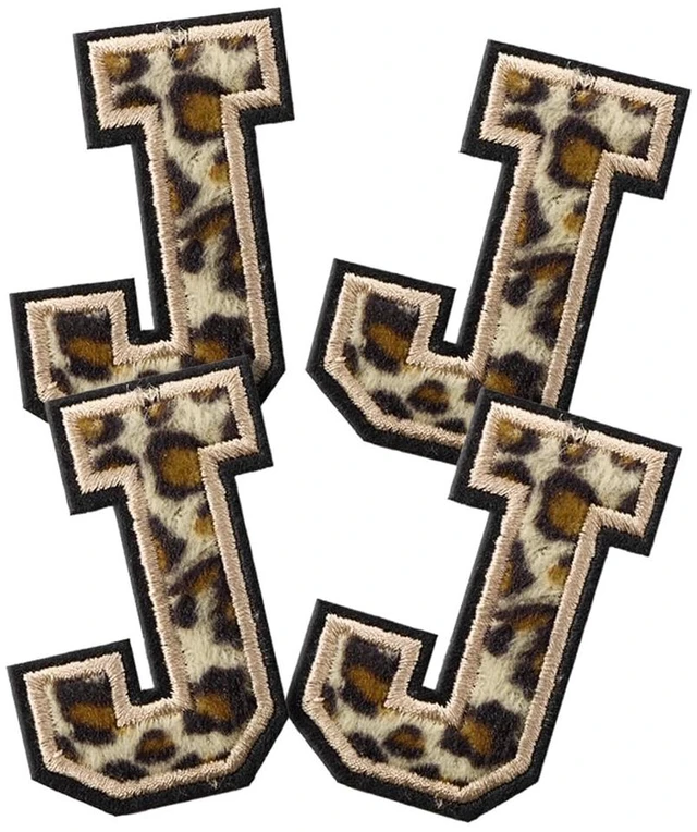 Main image of 4 Pcs Chenille Iron on Letter Patches, Leopard Alphabet Patch Letters Embroidered for Clothes, Dress, Hat, Jeans, Shoes Bags, DIY Supplies, J.