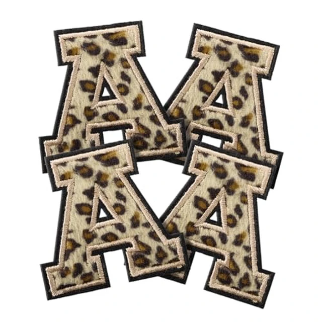 Alt view image 2 of 6 - 4 Pcs Chenille Iron on Letter Patches, Leopard Alphabet Patch Letters Embroidered for Clothes, Dress, Hat, Jeans, Shoes Bags, DIY Supplies, J.