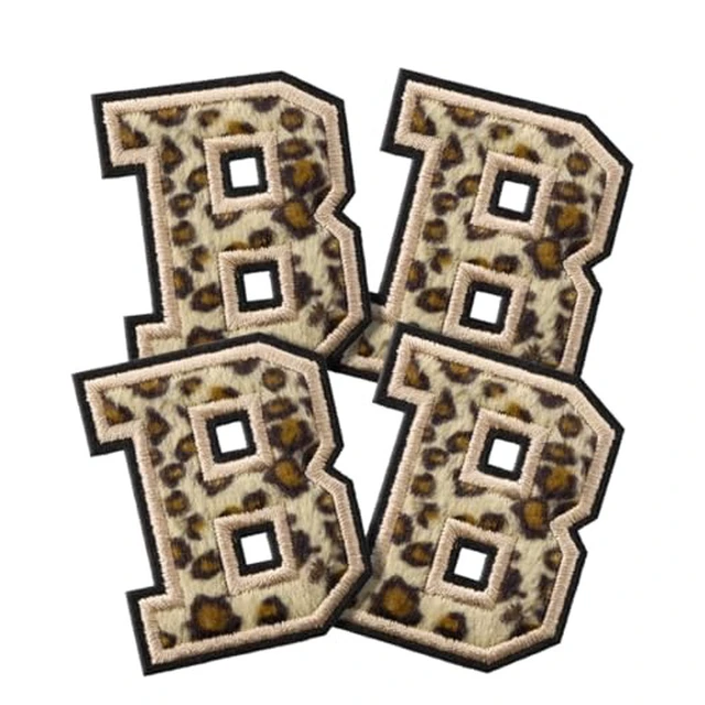 Alt view image 3 of 6 - 4 Pcs Chenille Iron on Letter Patches, Leopard Alphabet Patch Letters Embroidered for Clothes, Dress, Hat, Jeans, Shoes Bags, DIY Supplies, J.
